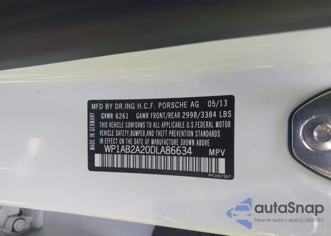 2013 Porsche Cayenne S из США, поврежденный, VIN WP1AB2A20DLA86634